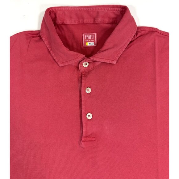 Fedeli Mens Polo Shirt Size 2XL EU 60 Made In Italy Salmon Pink 100% Cotton - Picture 2 of 11